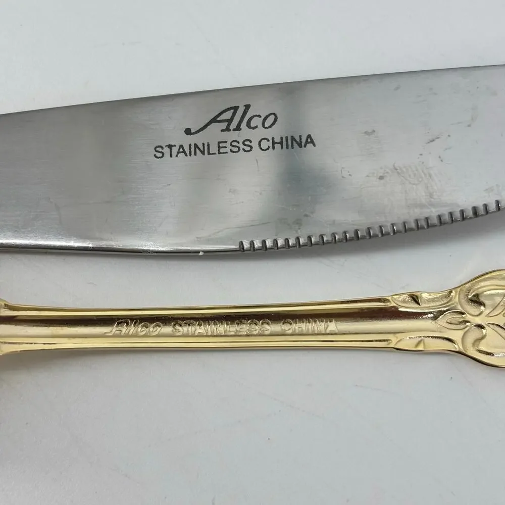 Alco Flatware Gold Tone Hollywood Regency Spoons Forks Knifes 49 Pcs